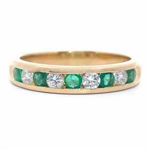 lot 27 image: Alternating 0.20 Carat Emerald & Diamond Semi-Eternity Channel Band Ring in 14k Yellow Gold VIDEO
