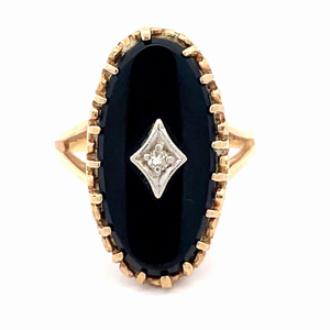 lot 34 image: Elongated XL Onyx & Diamond Star Vintage Ring in Yellow Gold