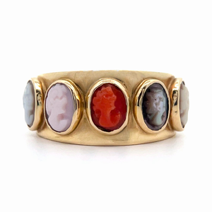 lot 35T image: Vintage Inspired Multi-Color Cameo Bezel Ring in 14k Yellow Gold