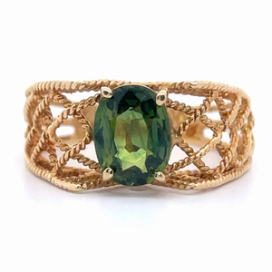 lot 35 image: Oval Green Tourmaline Solitaire Twisted Rope Nautical Ring in 14k Yellow Gold VIDEO