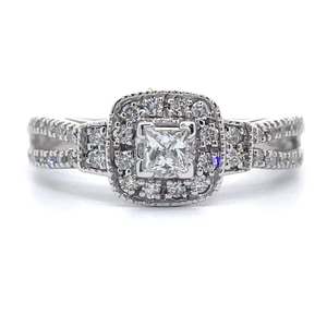 lot 39 image: NEW 0.50 Carat Diamond Princess Halo Split Shank Ring in 14k White Gold VIDEO