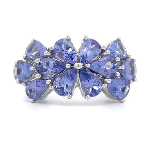 lot 40T image: Stauer Simulated Tanzanite Flower Corsage Cluster Ring in White Gold VIDEO