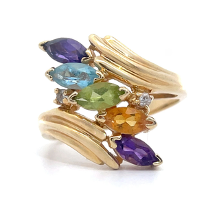 lot 50 image: Marquise Semi-Precious Gemstone Bypass Cluster Ring in 14k Yellow Gold VIDEO