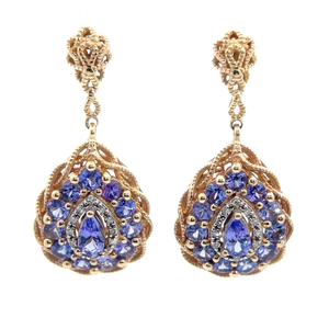 lot 30V image: Stauer Tanzanite & Diamond Rope Lace Dangle Earrings in Yellow Gold VIDEO