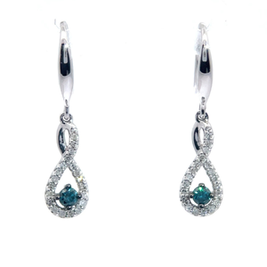 lot 36T image: Fancy Blue & White Diamond Twisted Infinity Symbol Earrings in 14k White Gold VIDEO