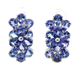 lot 40V image: Stauer Simulated Tanzanite Flower Corsage Cluster Earrings in White Gold