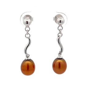 lot 41 image: Artistic Cognac-Dyed Freshwater Pearl Linear Drop Dangle Earrings