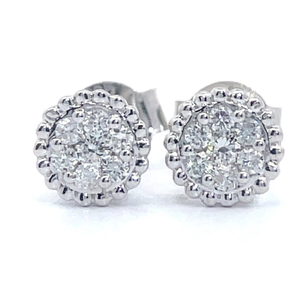 lot 54 image: 0.20 Carat Diamond Round Cluster Milgrain Stud Earrings VIDEO