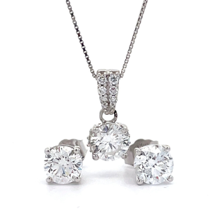 lot 19 image: Matching 2 Carat Diamond Solitaire Pendant & Stud Earrings 2-Piece Jewelry Set in White Gold VIDEO