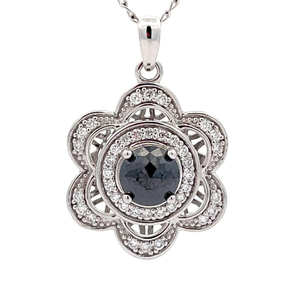lot 20U image: Stauer Moissanite & Pave Diamond Flower Pendant Necklace