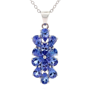 lot 40U image: Stauer Simulated Tanzanite Corsage Cluster Necklace in White Gold