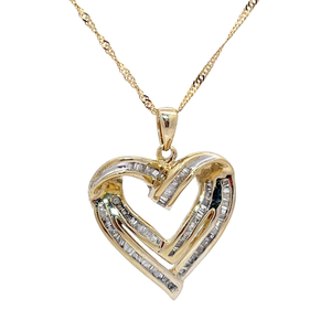 lot 42 image: Diamond Baguette Double Heart Pendant Necklace in Yellow Gold VIDEO