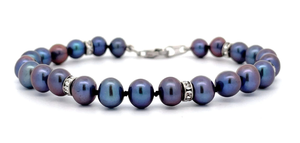 lot 45U image: Stauer Dyed Purple Pearl & Rhinestone Single Strand Bracelet