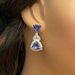 lot 11D image: NEW Designer Oscar Friedman 15.27 Carat Tanzanite & Diamond Dangle Earrings in Platinum $32,493 - Appraisal Included VIDEO