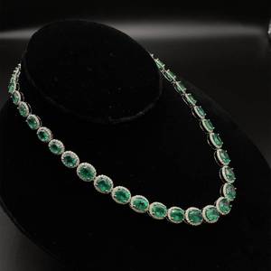 lot 4A image: NEW Designer Oscar Friedman 62.61 Carat Emerald & Diamond Oval Halo Cluster Necklace in Platinum $126,583 - Appraisal Included