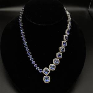 lot 11A image: NEW Designer Oscar Friedman 90.11 Carat Tanzanite & Diamond Halo Half & Half Necklace in Platinum $189,737 - Appraisal Included