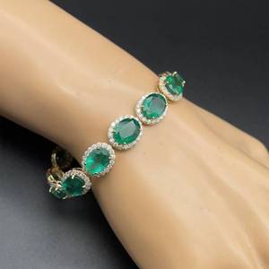 lot 4C image: NEW Designer Oscar Friedman 26.62 Carat Oval Emerald & Diamond Halo Cluster Bracelet in 14k Yellow Gold $49,261 - Appraisal Included VIDEO