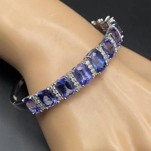 lot 11B image: NEW Designer Oscar Friedman 21.57 Carat Tanzanite & Diamond Tennis Bangle Bracelet in Platinum $45,775 - Appraisal Included VIDEO