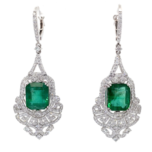 lot 4B image: NEW Designer Oscar Friedman 16.22 Carat Emerald & Diamond Chandelier Earrings in Platinum $110,545 - Appraisal Included VIDEO