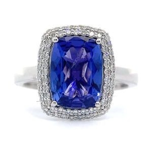 lot 11C image: NEW 3.24 Carat Tanzanite & Diamond Halo Cluster Ring in Platinum $13,240 - Appraisal Included VIDEO