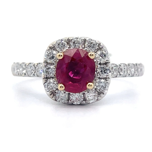 lot 18A image: 1.57 Carat Fine Quality Ruby & Diamond Halo Ring in 18k Two-Tone Gold $15,730 - Appraisal Included VIDEO
