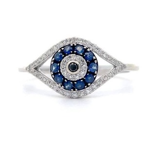 lot 58B image: 0.25 Carat Blue Sapphire & Diamond Evil Eye Pave Ring in 14k White Gold VIDEO