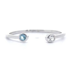 lot 61B image: Blue & White Topaz 2-Stone Open Cuff Stacking Ring in White Gold