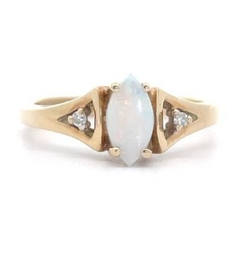 lot 62B image: Marquise White Opal & Diamond Trapezoid Bezel Ring in Yellow Gold VIDEO