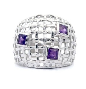 lot 65B image: Modern Bezel Amethyst Basket-Mesh Dome Ring VIDEO