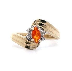 lot 60B image: Citrine & Cluster Diamond Scalloped Curved Bypass Ring in Yellow Gold