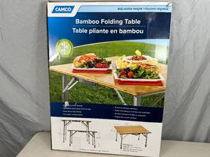 New Camco Bamboo Folding Camp Table