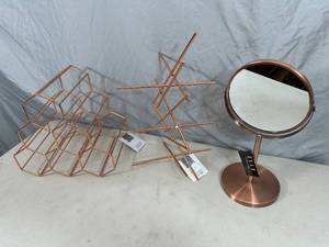 New Rose Gold Magnifying Mirror, Mug Rack, Wine Rack