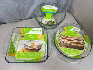 3 New Glass Baking Dishes  Mixing Bowl