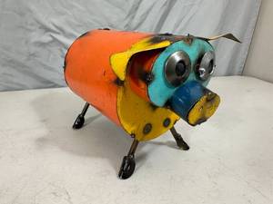 New Recycled Metal Pig with Curly Q Tail