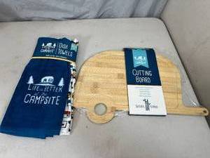 New Camper Themed Cutting Board and 2 Dish Towels