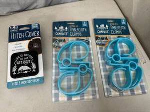 New Camper Themed Tablecloth Clamps and Hitch Cover