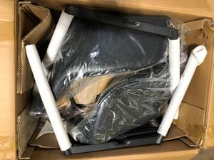 lot 2 image: Elevens Boston Brown Faux Leather Upholstered Side Chair with Arms (Set of 2) Customer Returns See Pictures