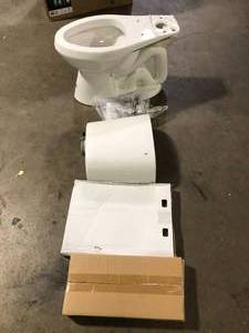 lot 26 image: Glacier Bay Power Flush 12 inch Rough In Two-Piece 1.28 GPF Single Flush Elongated Toilet in White Seat Included  Customer Returns See Pictures