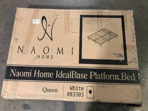 lot 33 image: Naomi Home idealbase White Queen Without Headboard Metal 14 Platform Bed Frame Heavy-Duty Noise-Free    Customer Returns See Pictures