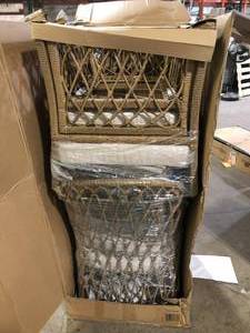 lot 40 image: Hampton Bay Long Beach 5-Piece Steel Outdoor Patio Conversation Seating Set with CushionGuard Beige Cushions  Customer Returns See Pictures