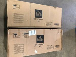 lot 22 image: HOMCOM White Wood 47.25 in. Fluted-Style Kitchen Island, Countertop with Drop Leaf, Drawer, Open Shelves, Storage Customer Returns See Pictures