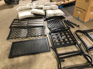 lot 29 image: Hampton Bay Laurel Oaks Black 4-Piece Steel Outdoor Patio Conversation Seating Set with CushionGuard Putty Beige Cushions No Screws Customer Returns See Pictures