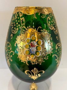 Vintage Bohemian Hand Painted Glass Footed Vase
