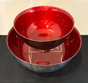 Two Radiant Red Reed & Barton Enameled Bowls