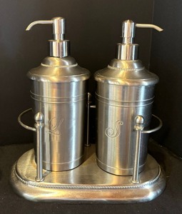 Frontgate Soap and Lotion Dispenser with Tray, Tissue Holder, Vintage ToothbrushSoap Holder and More
