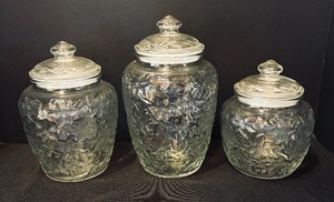 Set of Three Princess House Fantasia Glass Canisters