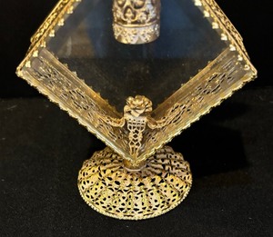 Vintage Vanity Gold Filigree Ormolu Beveled Glass Perfume Bottle