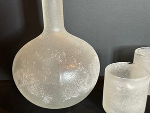 West Elm Frosted Glass Decanter and Pair of Hand Blown Glass Lowballs