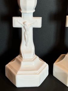 Pair of Vintage Milk Glass Crucifix Candle Holders