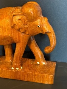Vintage Hand Carved Wooden Elephant Figurine